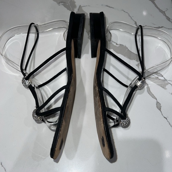 Stuart Weitzman Sz 7 Black Crystal Flat Sandals - Picture 5 of 8